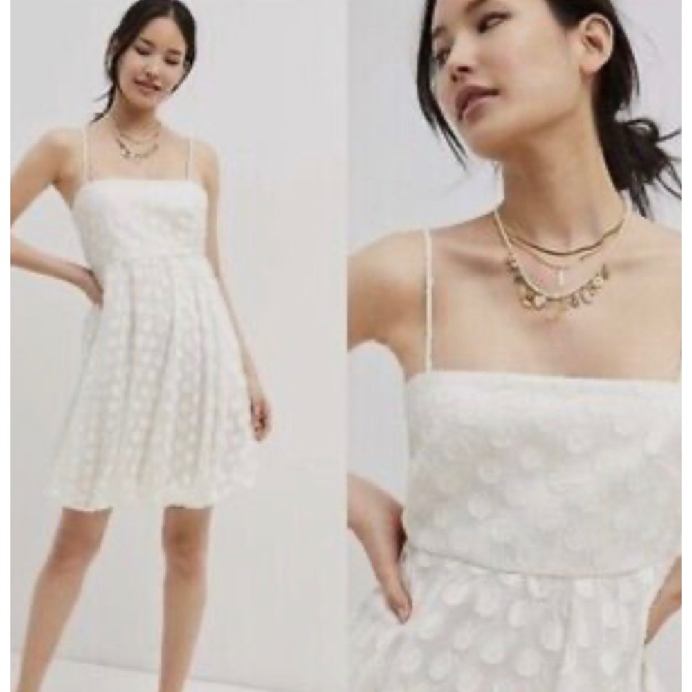 Sachin & Babi x Anthropologie Ivory Polka Dot Bubble Hem Mini Dress sz 14 Party